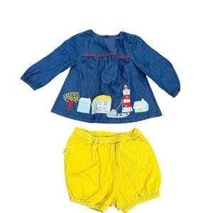 Baby Boden Applique top with Yellow Shorts